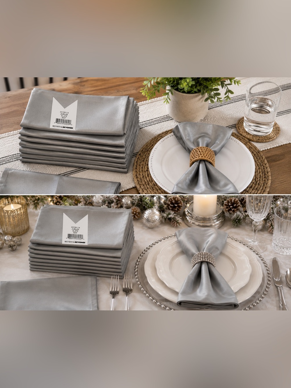 New! Set of 10 Bed Bath & Beyond Jubilee Slate Cloth Dinner Napkins Polyester